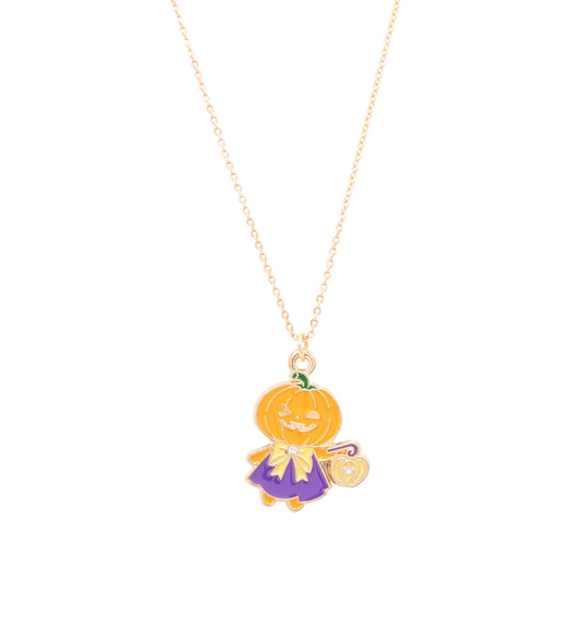 Pumpkin Trick or Treat Witch Enamel Charm Necklace Children’s Jewelry