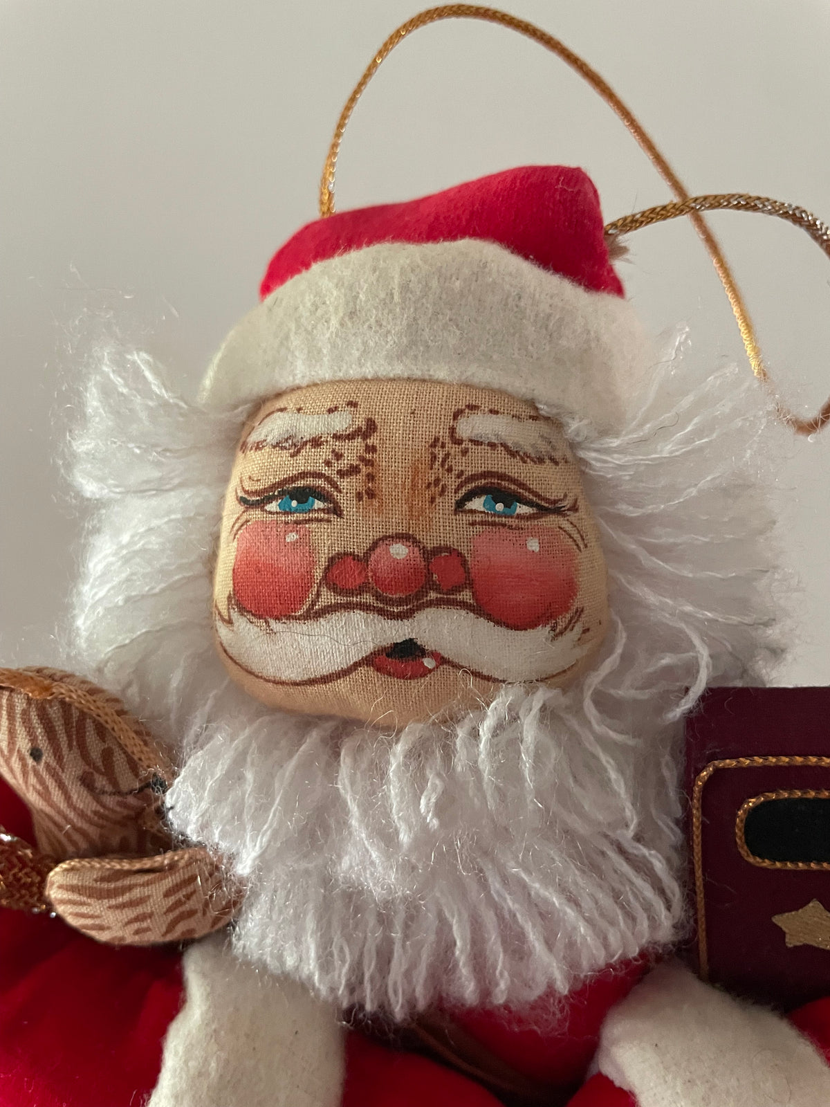 Vintage 1990s Christmas Corner Collection Santa Claus Ornament with Velvet Toy Jacket – 12" Hanging Holiday Decoration
