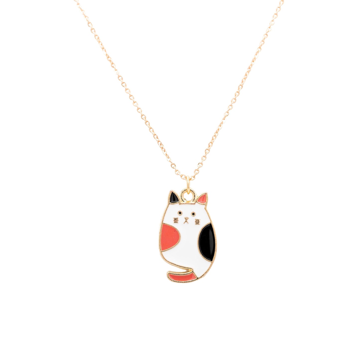 Calico Cat Kitten Enamel Charm Necklace Children's Jewelry