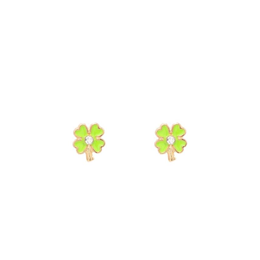 Clover CZ Enamel Post Stud Earring Children's Jewelry Gift