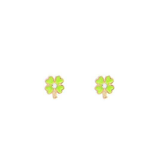 Clover CZ Enamel Post Stud Earring Children's Jewelry Gift