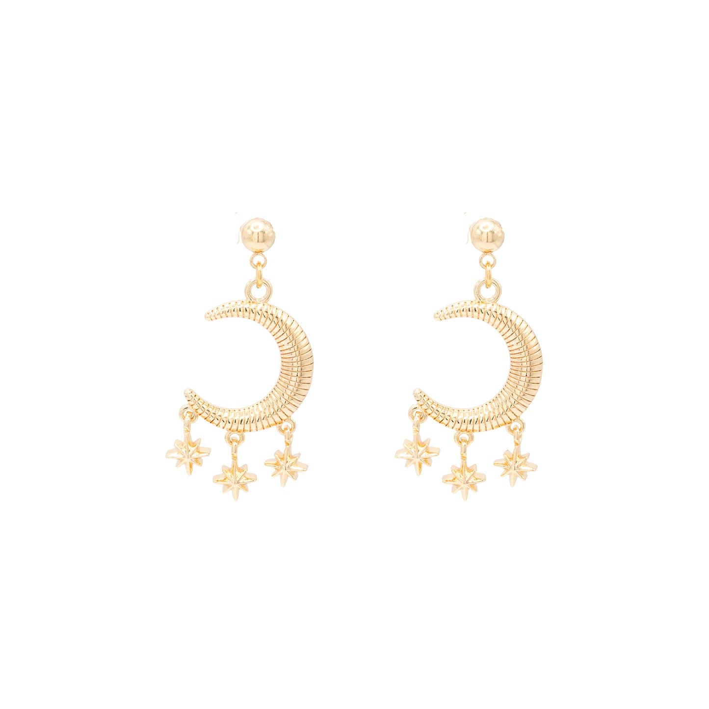 Crescent Moon Star Ball Post Dangle Earring Celestial