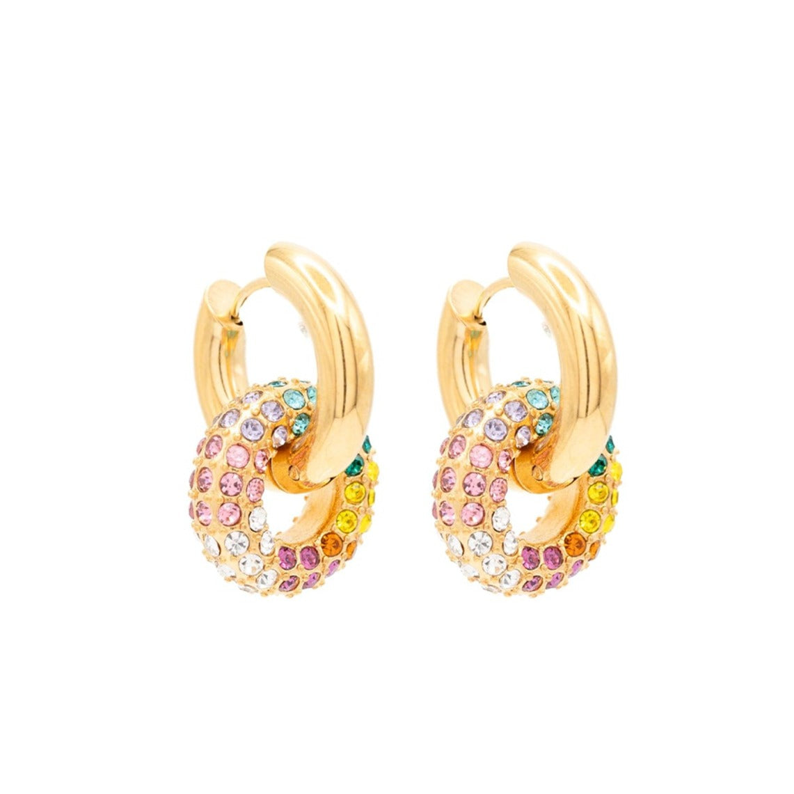 Rainbow Cubic Zirconia Gemstone Double Hoop Huggie Earring