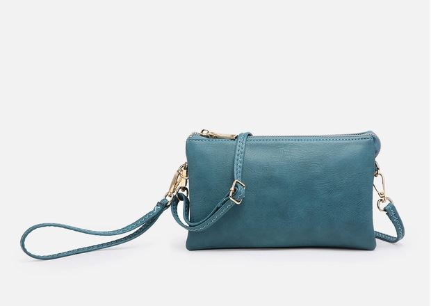 10 Colors Faux Leather Riley Monogrammable 3 Compartment Crossbody and Wristlet