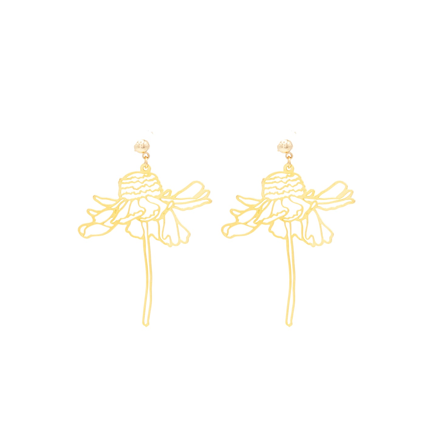 Flower Large Dangle Ball Post Earring Nature Bloom Flowers