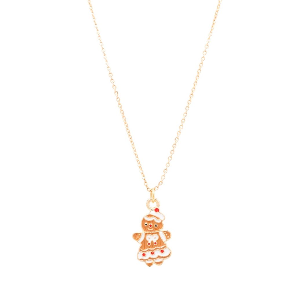 Gingerbread Girl Enamel Charm Necklace Children's Jewelry