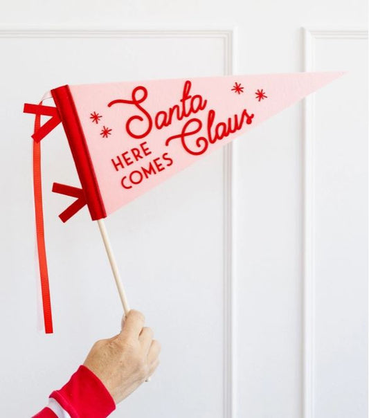 Here Comes Santa Claus Whimsical Felt Christmas Pennant Banner