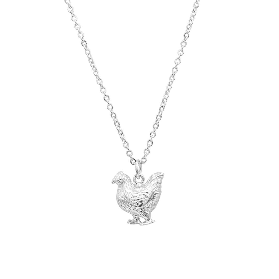 Chicken Charm Necklace 14k Gold or Sterling Silver Hypoallergenic Gift Farm