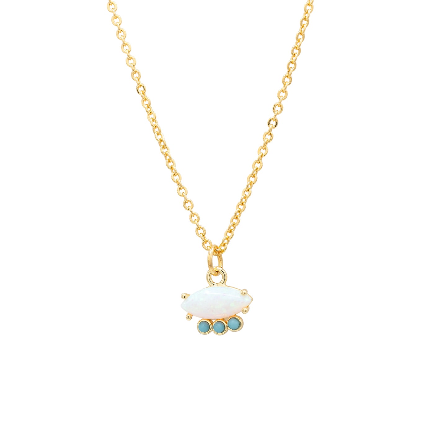 14k Gold Evil Eye Opalite Turquoise Charm Necklace Hypoallergenic