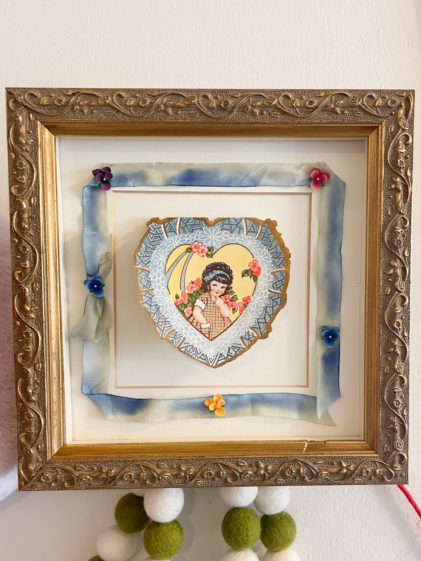 Antique 1900s Valentine Shadow Box Framed Love Letter – Victorian Silk Details