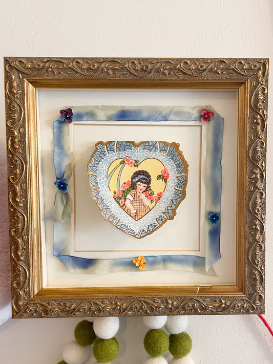 Antique 1900s Valentine Shadow Box Framed Love Letter – Victorian Silk Details