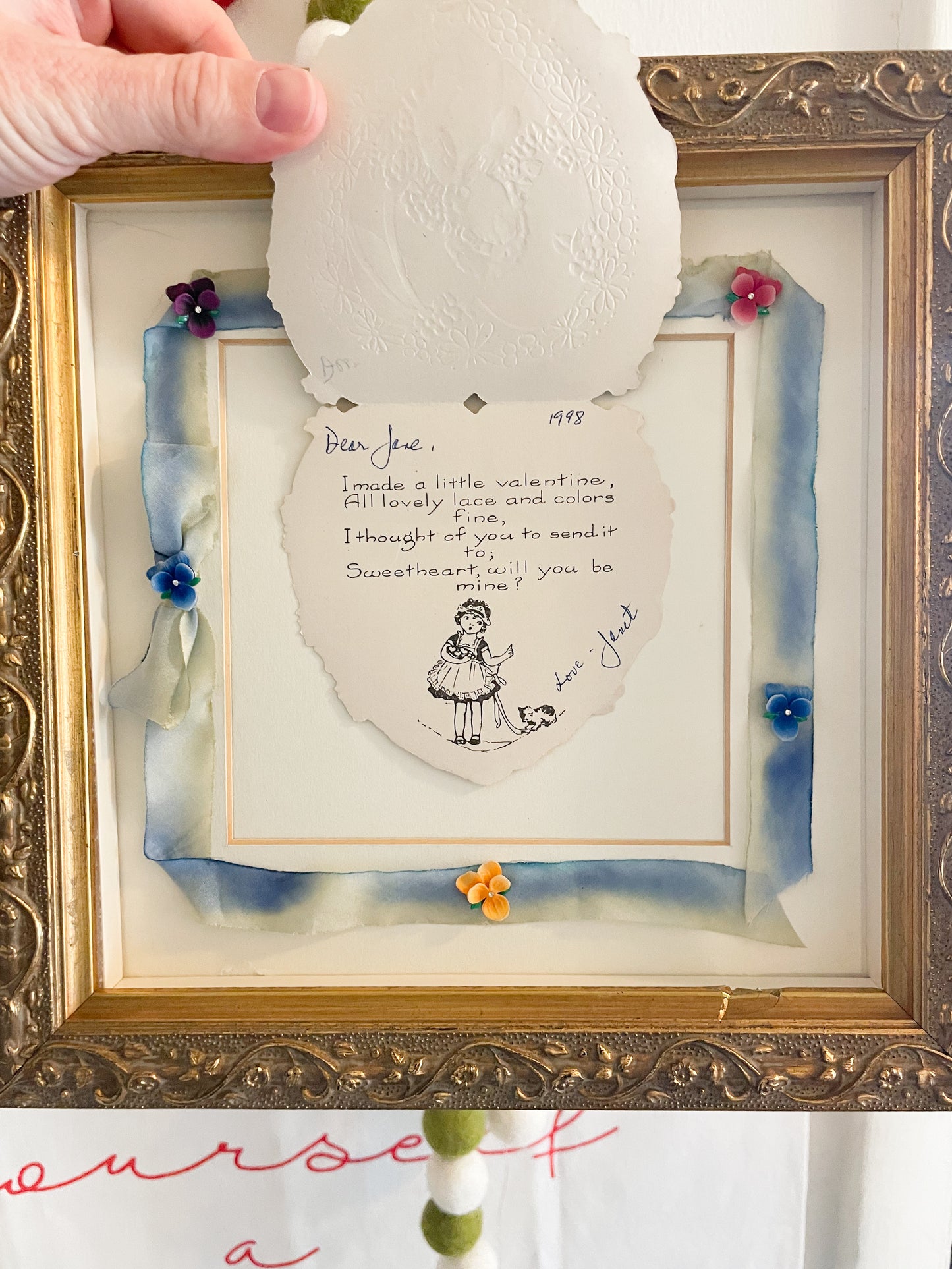 Antique 1900s Valentine Shadow Box Framed Love Letter – Victorian Silk Details