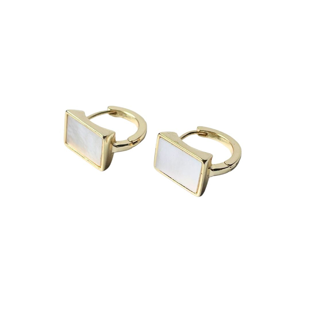 Mother of Pearl Huggie 14k Gold or Sterling Silver Earring