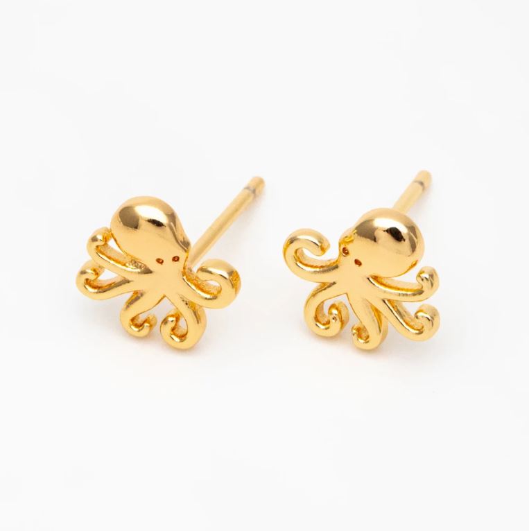 Mini Octopus Stud Earrings – Ocean-Inspired, 14k Gold or Sterling Silver, Hypoallergenic
