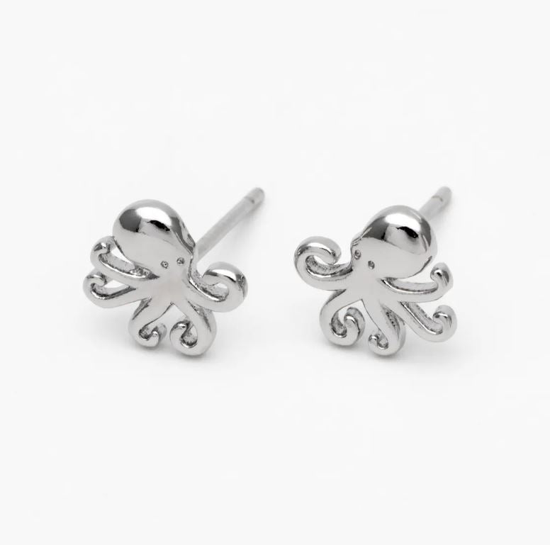Mini Octopus Stud Earrings – Ocean-Inspired, 14k Gold or Sterling Silver, Hypoallergenic