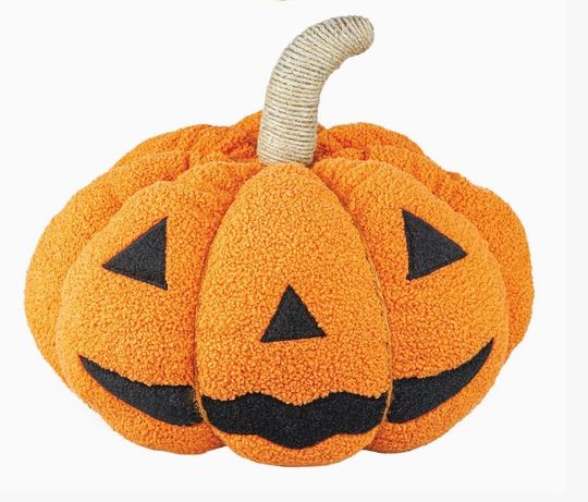 Jack-O'-Lantern Halloween Plush Pillow with Jute Stem