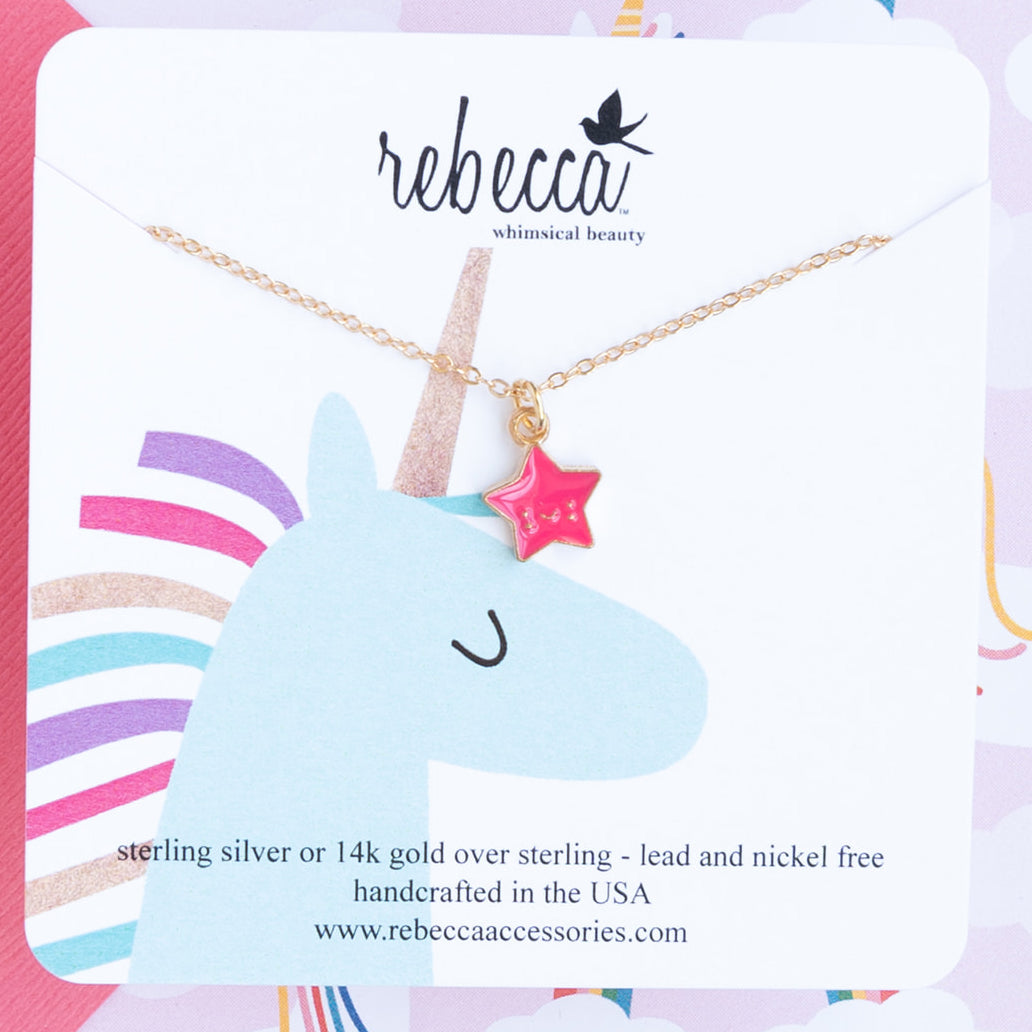 Pink Smiling Star Enamel Charm Necklace Children's Jewelry