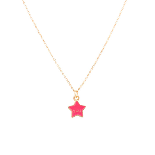 Pink Smiling Star Enamel Charm Necklace Children's Jewelry