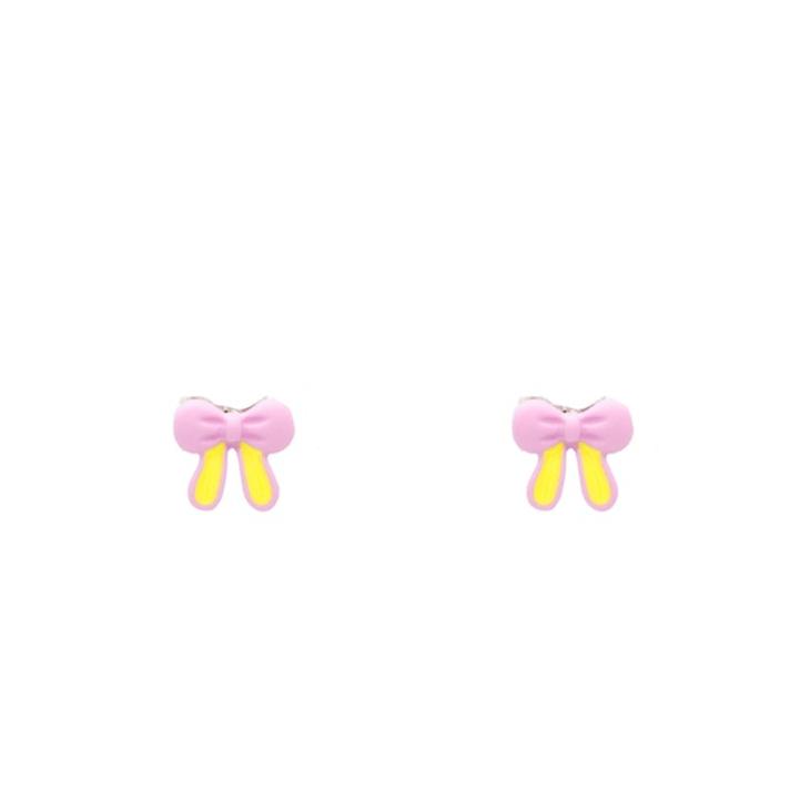 Pink and Yellow Bow Ribbon Post Stud Earring Children Gift