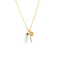 14k Gold Quartz Dagger, CZ Bar Charm, Heart Charm Necklace