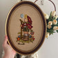 Vintage Crewel Embroidery Needlework Hummel Boy Oval Professionally Framed Hanging Art