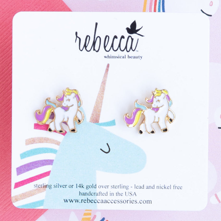 Rainbow Unicorn Enamel Post Stud Earring Children's