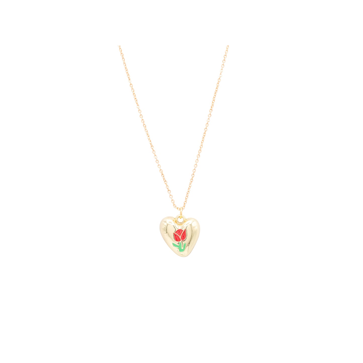 Gold Heart with Rose Charm Necklace Children's Jewelry Gift