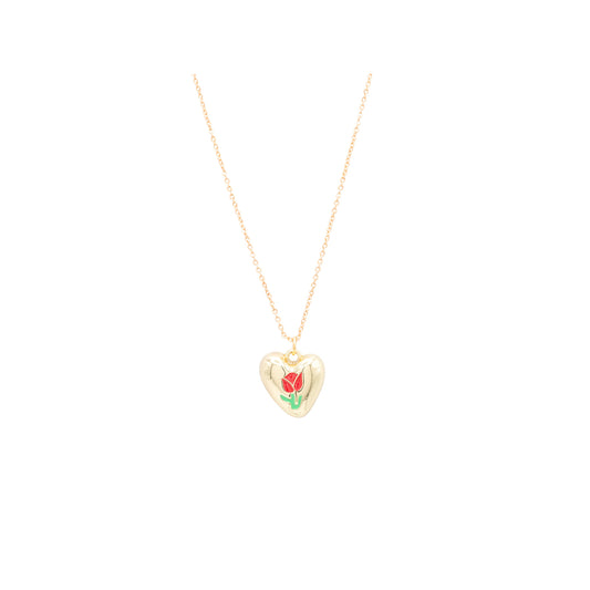 Gold Heart with Rose Charm Necklace Children's Jewelry Gift