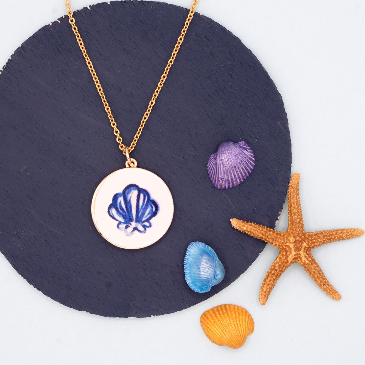 Enamel Clam Shell Charm 14k Gold Necklace Hypoallergenic
