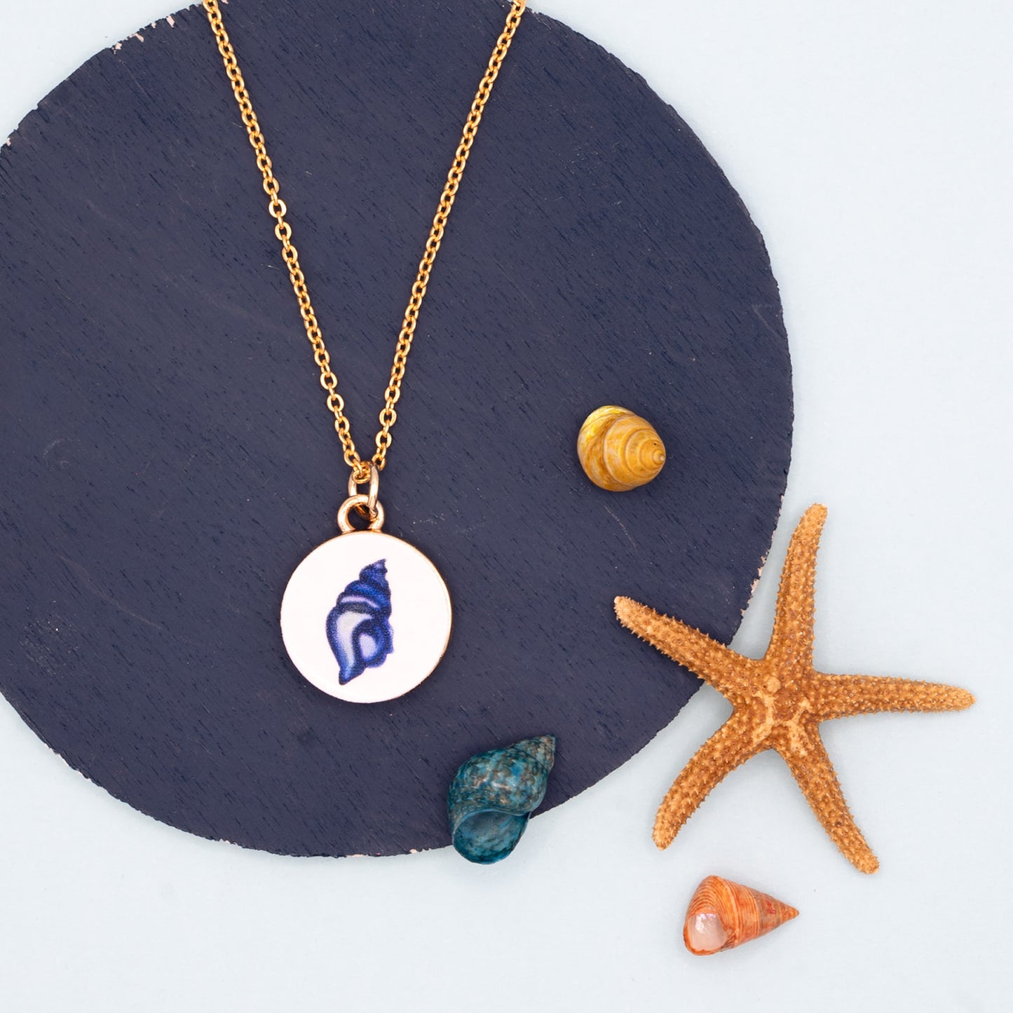 Enamel Conch Shell Charm 14k Gold Necklace Hypoallergenic