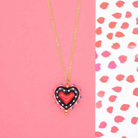 Handmade Glass Heart Charm 14k Gold Necklace Hypoallergenic