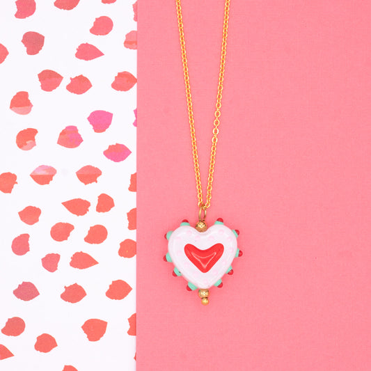 Handmade Glass Heart Charm 14k Gold Necklace Hypoallergenic