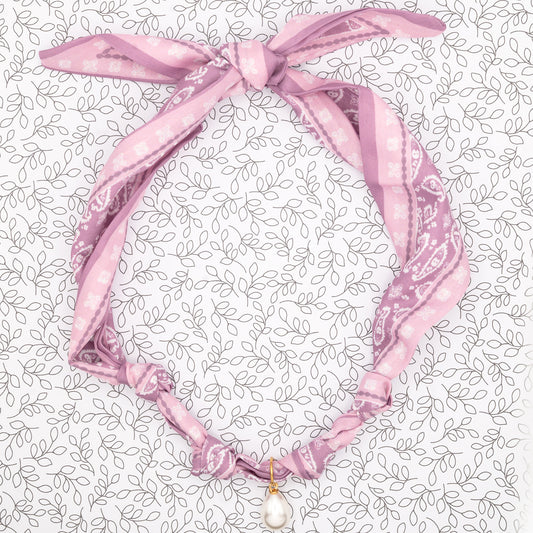 Silk Bandana with Pearl Charm Necklace Western Floral