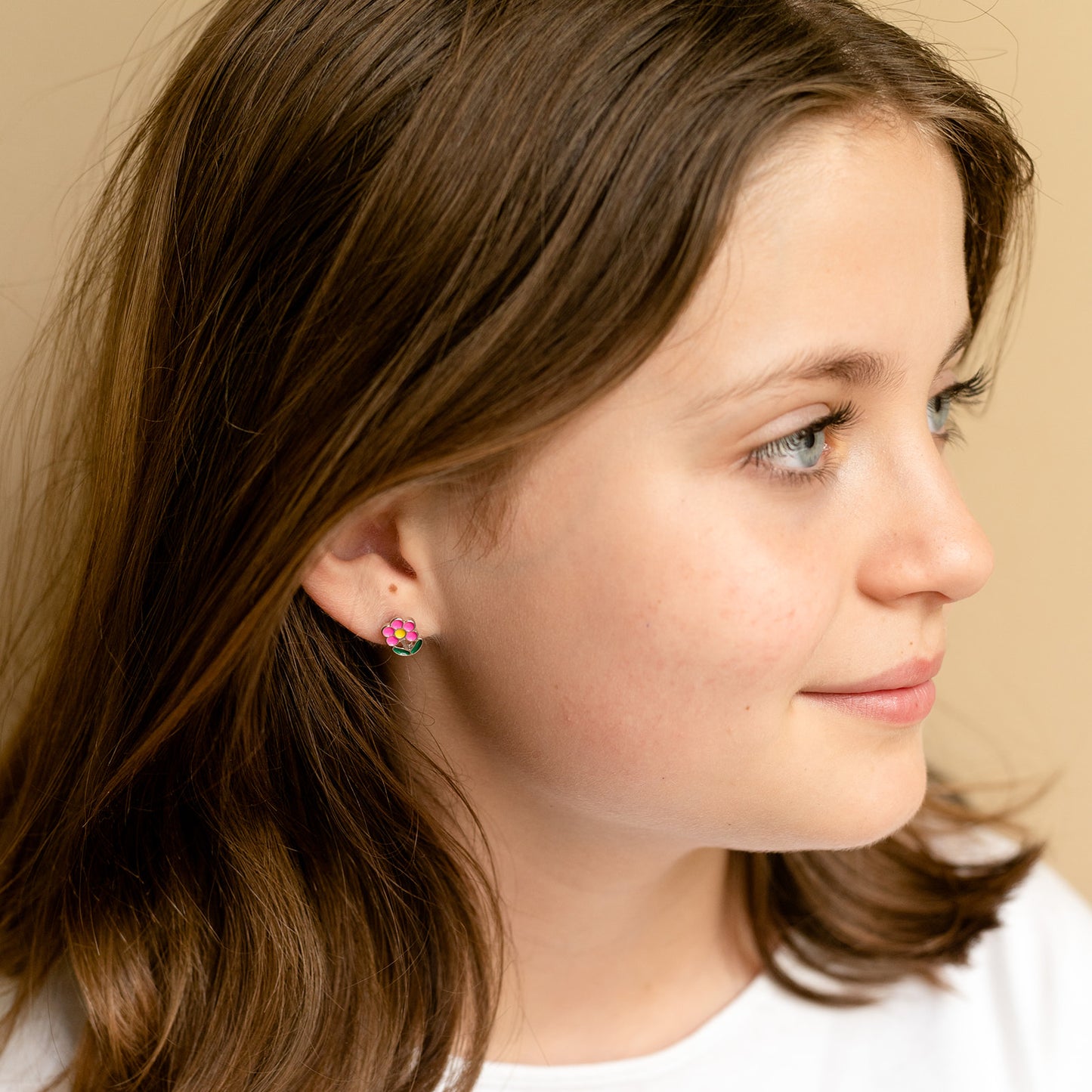 Pink Flower Enamel Post Earring Children's Jewelry