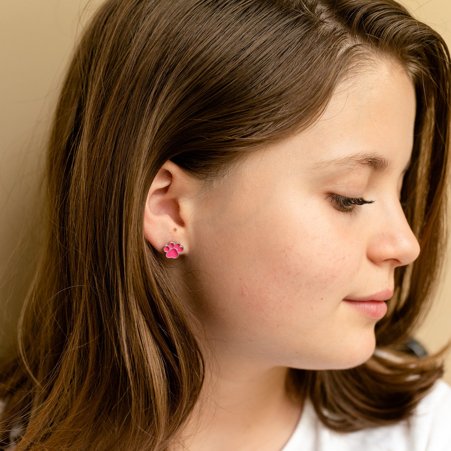 Pink Paw Print Animal Enamel Post Stud Earring Children's