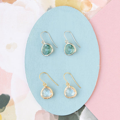 Framed Gemstone Drop Earrings – Fish Hook Style | Sterling Silver or 14K Gold Over Sterling Silver