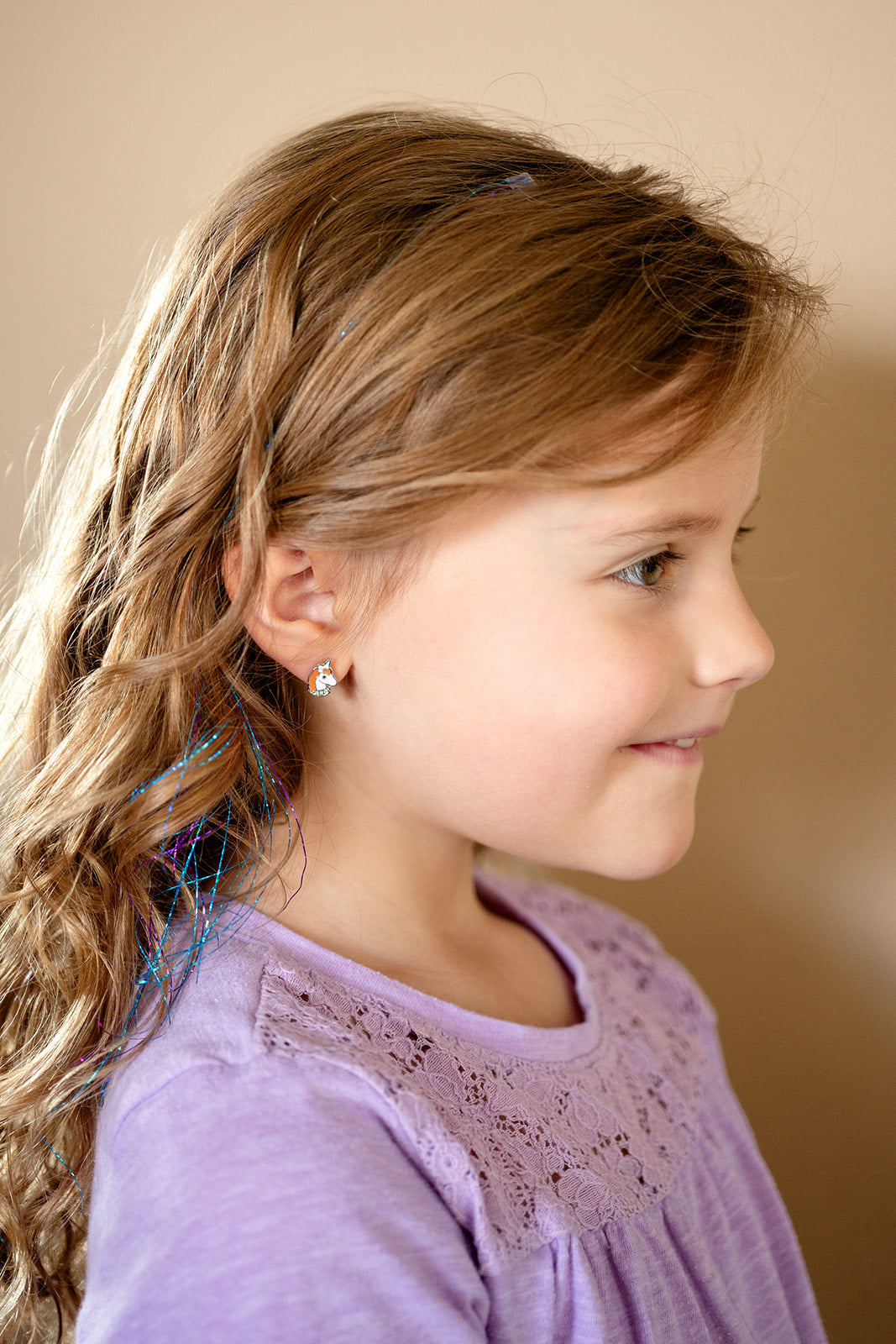 Orange Haired Unicorn Enamel Post Stud Earring Children's Jewelry