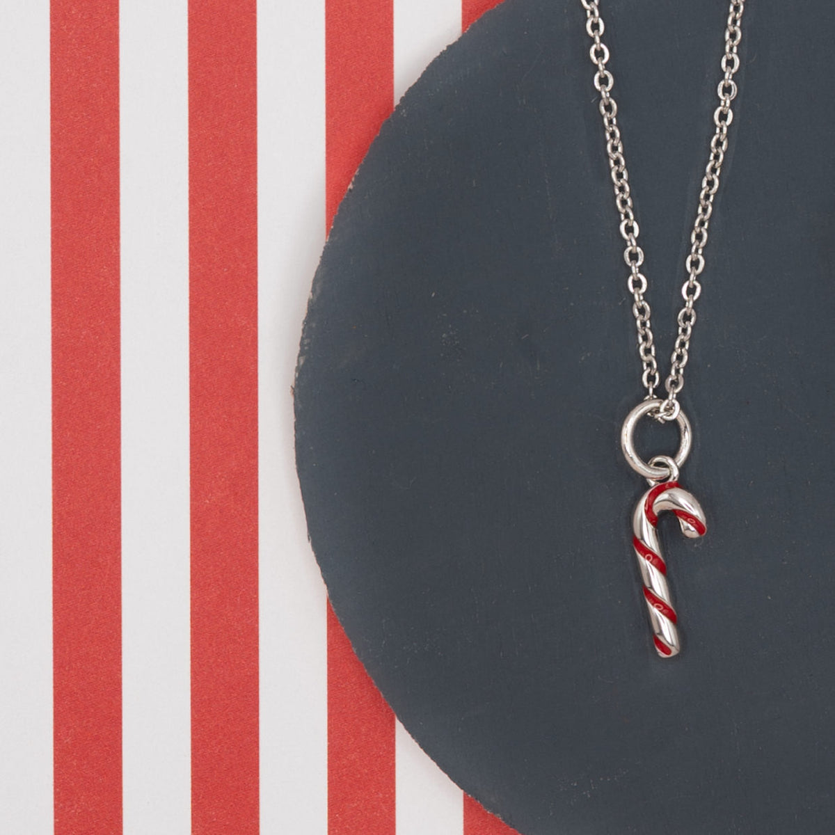Candy Cane Charm Necklace Hypoallergenic Silver Gold
