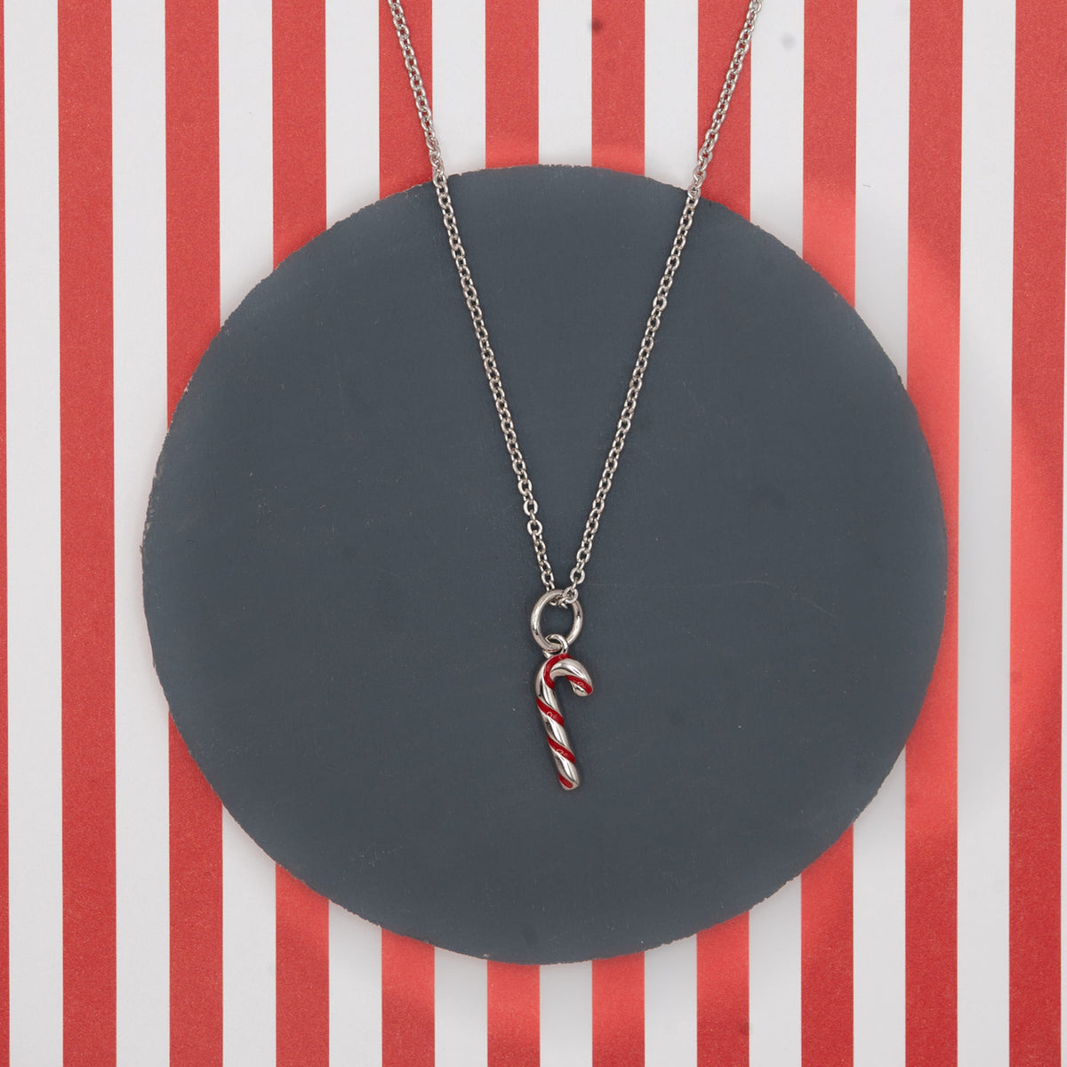 Candy Cane Charm Necklace Hypoallergenic Silver Gold