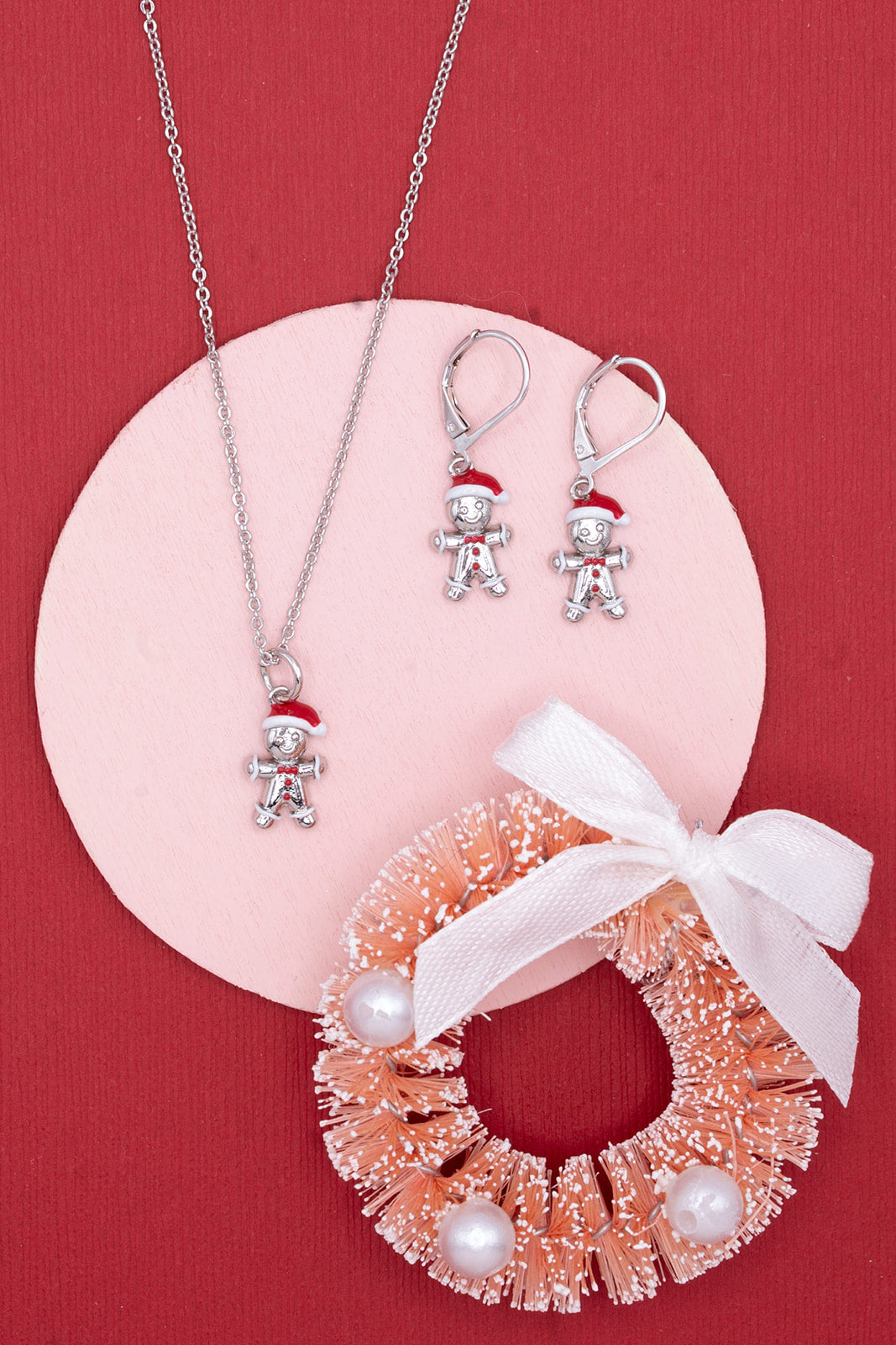 Santa Gingerbread Charm Necklace Hypoallergenic Gold Silver
