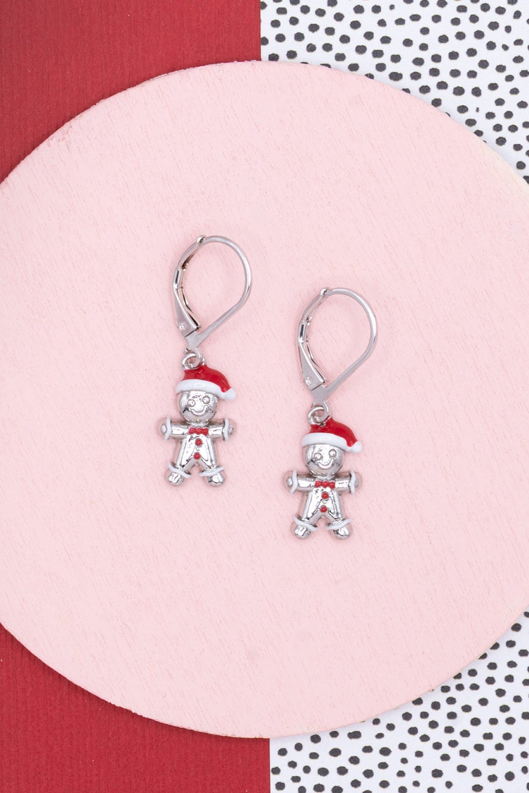 Santa Gingerbread Man Dangle Earrings Hypoallergenic