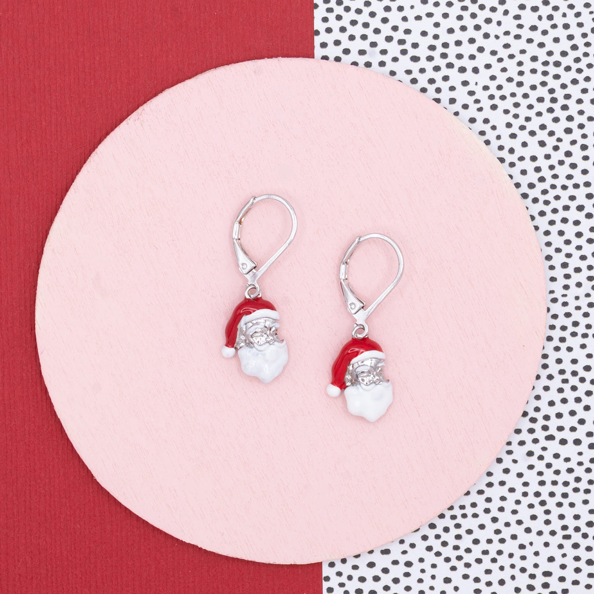 Silver Santa Claus Dangle Earrings Hypoallergenic Christmas