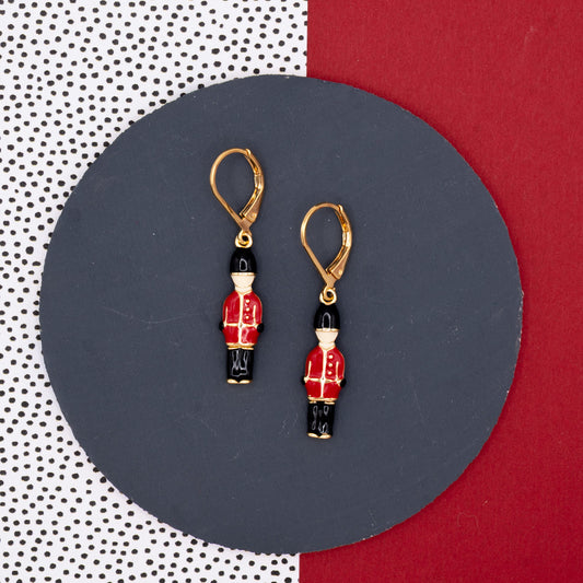 Toy Soldier Dangle Earrings 14k Gold Christmas