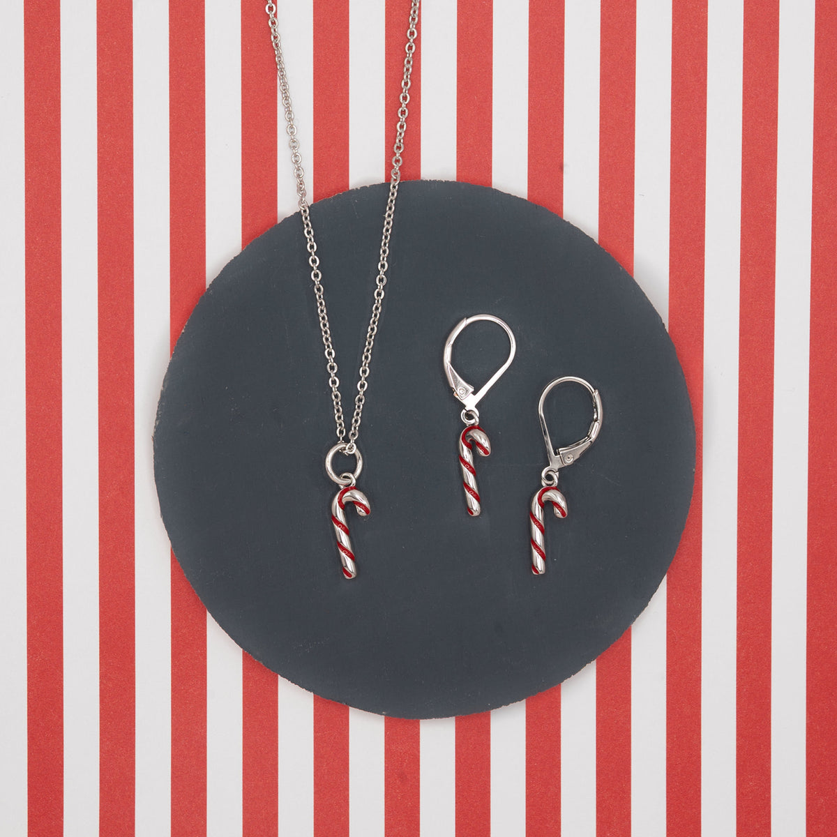 Candy Cane Charm Necklace Hypoallergenic Silver Gold