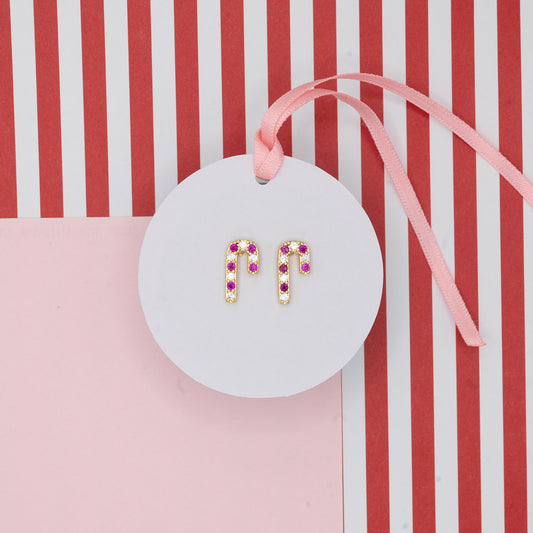 Candy Cane CZ Post Stud Earring Christmas Winter Gift Gold