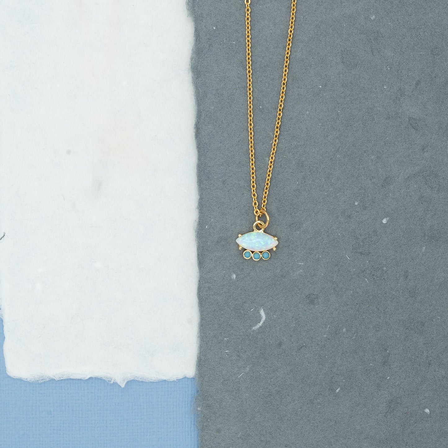 14k Gold Evil Eye Opalite Turquoise Charm Necklace Hypoallergenic