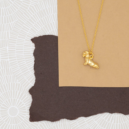 14k Gold or Silver Dachshund Sitting Dog Charm Necklace Hypoallergenic Gift