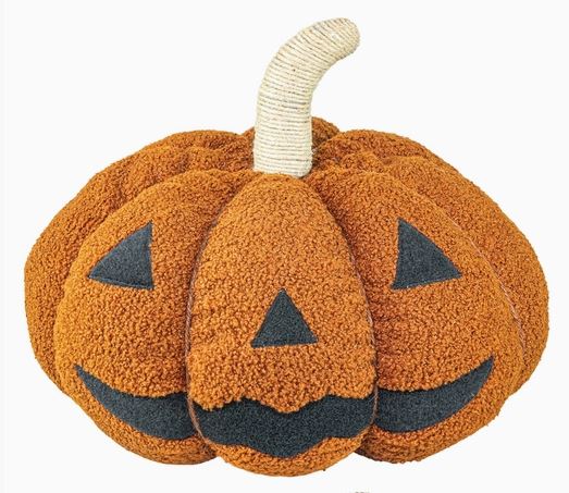 Jack-O'-Lantern Halloween Plush Pillow with Jute Stem