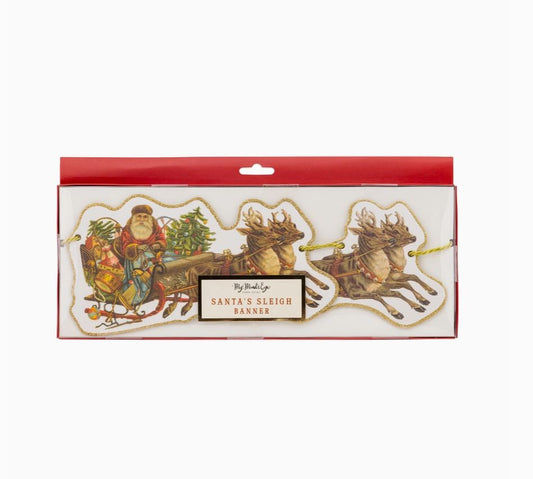 Santa's Sleigh Banner Garland Vintage Inspired Old World Santa