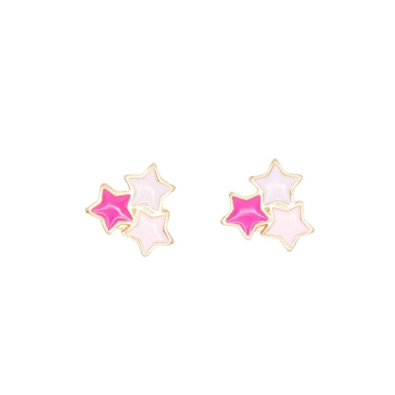 Three Stars Pink Enamel Post Stud Earring Children's Jewelry